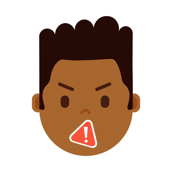 Afrikaanse jongen hoofd emoji met gezichts emoties, avatar karakter, man censuur gezicht met verschillende mannelijke emoties concept. platte ontwerp. — Stockvector