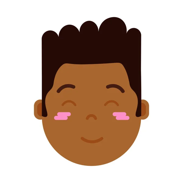 Afrikanische junge kopf emoji personage icon mit gesichtsgefühlen, avatarcharakter, mann peinlich gesicht mit verschiedenen männlichen gefühlen konzept. flache Bauweise. — Stockvektor