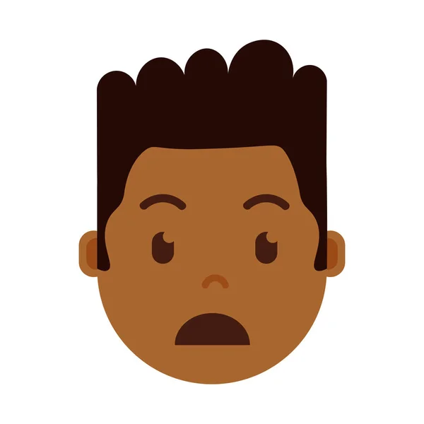 Afrikaanse jongen hoofd emoji met gezichts emoties, avatar karakter, man bedroefd gezicht met verschillende mannelijke emoties concept. platte ontwerp. — Stockvector