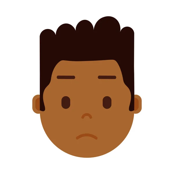 Émoji de tête de garçon africain avec des émotions faciales, personnage avatar, visage triste de l'homme avec différents concepts d'émotions masculines. design plat . — Image vectorielle