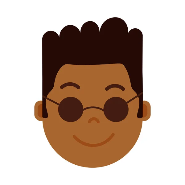 Africain garçon tête émoji icône de personnage avec des émotions faciales, personnage avatar, homme en lunettes visage avec différents concepts d'émotions masculines. design plat . — Image vectorielle