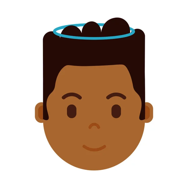 Afrikaanse jongen hoofd emoji met gezichts emoties, avatar karakter, man nimbus gezicht met verschillende mannelijke emoties concept. platte ontwerp. — Stockvector