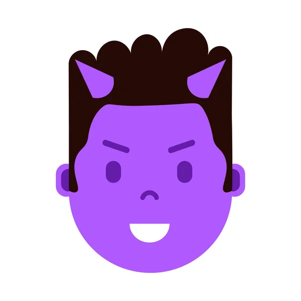 African boy head emoji personage icon mit gesichtsgefühlen, avatarcharakter, mann teufelsgesicht mit unterschiedlichen männlichen gefühlen konzept. flache Bauweise. — Stockvektor
