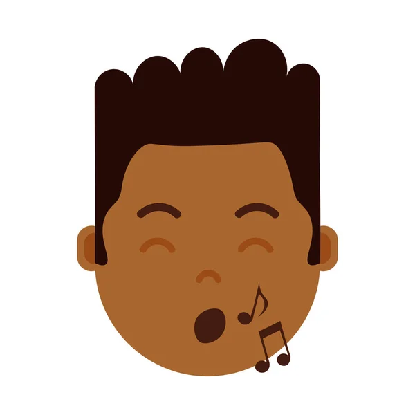 Africain garçon tête émoji icône de personnage avec des émotions faciales, personnage avatar, homme montrer le visage chantant avec différents concepts d'émotions masculines. design plat . — Image vectorielle