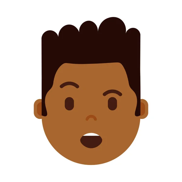 Africain garçon tête émoji icône de personnage avec des émotions faciales, personnage avatar, homme satisfait visage avec différents concepts d'émotions masculines. design plat . — Image vectorielle