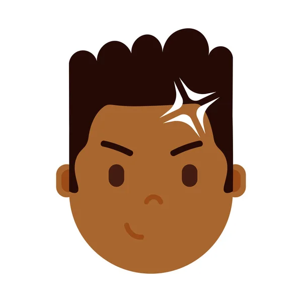 Afrikaanse jongen hoofd emoji personage pictogram met gezichts emoties, avatar karakter, man idee gezicht met verschillende mannelijke emoties concept. platte ontwerp. — Stockvector