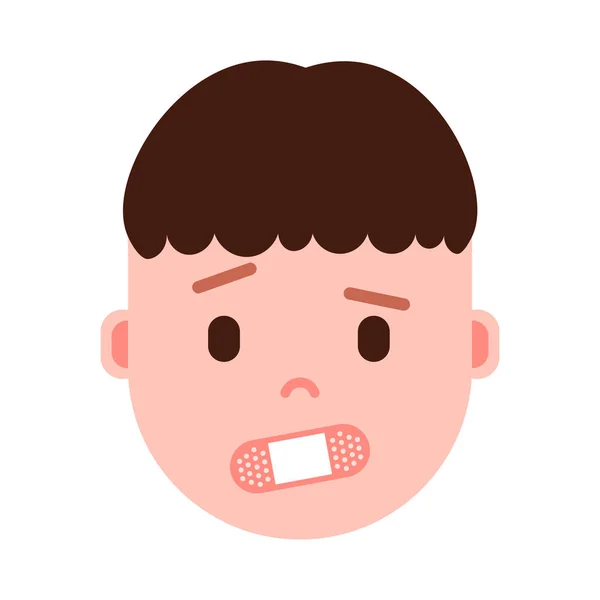 Émoji tête de garçon avec des émotions faciales, personnage avatar, homme fermé visage avec différents concepts d'émotions masculines. design plat . — Image vectorielle