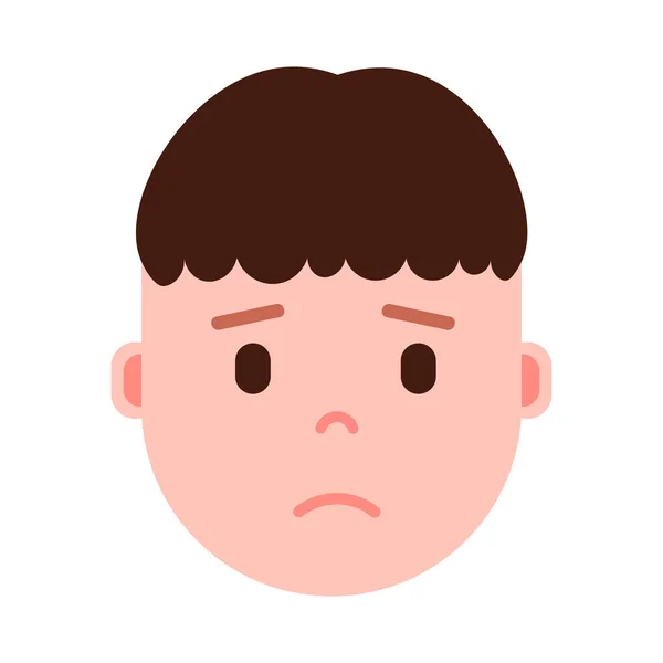 Junge Kopf-Emoji mit Gesichtsgefühlen, Avatarcharakter, trauriges Gesicht mit unterschiedlichen männlichen Emotionen. flache Bauweise. — Stockvektor