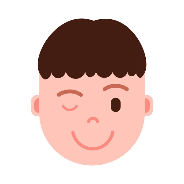 Pojke huvud emoji personlighet ikonen med ansiktsbehandling känslor, avatar karaktär, man wink ansikte med olika manliga känslor koncept. platt design. — Stock vektor