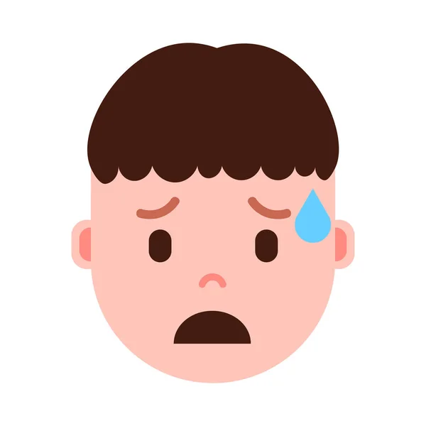 Niño cabeza emoji personaje icono con emociones faciales, carácter avatar, hombre llorando cara con concepto de emociones masculinas diferentes. diseño plano . — Archivo Imágenes Vectoriales