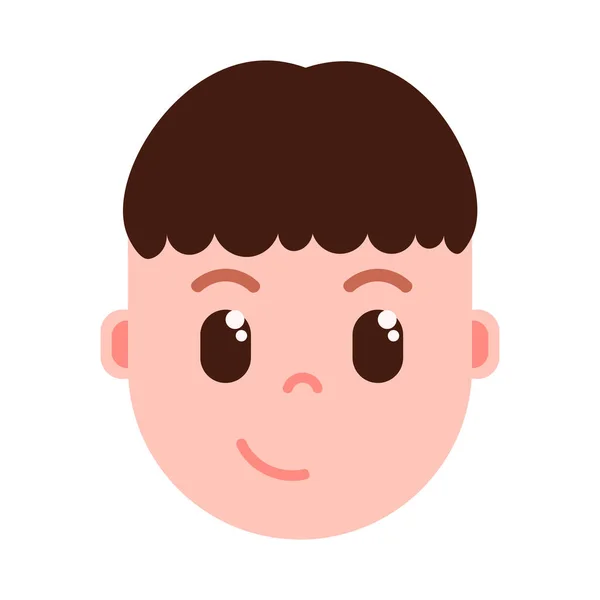 Niño cabeza emoji icono de personaje con emociones faciales, carácter avatar, hombre cara astuta con concepto de emociones masculinas diferentes. diseño plano . — Archivo Imágenes Vectoriales