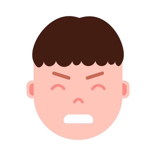 Junge Kopf Emoji Personage-Ikone mit Gesichtsgefühlen, Avatarcharakter, Mann nervöses Gesicht mit unterschiedlichen männlichen Emotionen Konzept. flache Bauweise. — Stockvektor
