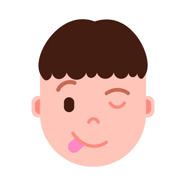 Garçon tête émoji icône de personnage avec des émotions faciales, personnage avatar, homme montrer visage de langue avec différents concepts d'émotions masculines. design plat . — Image vectorielle