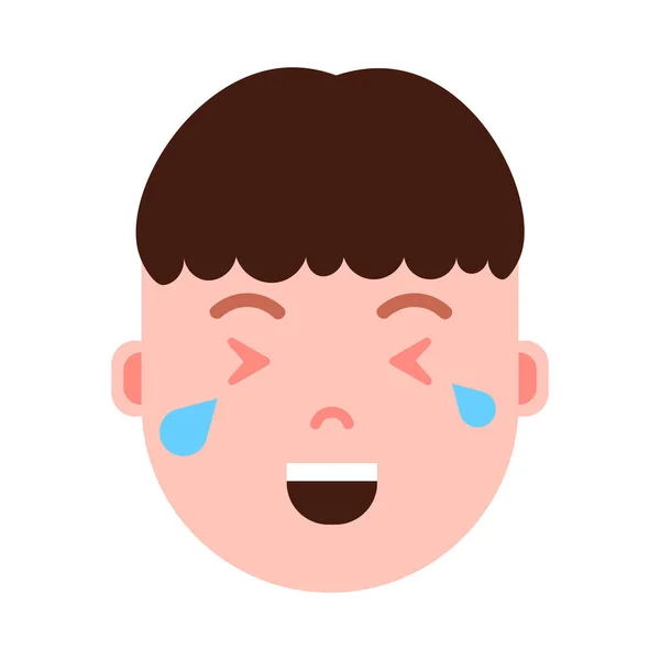 Menino cabeça emoji personagem ícone com emoções faciais, personagem avatar, cara choro feliz homem com conceito de emoções masculinas diferentes. design plano . —  Vetores de Stock