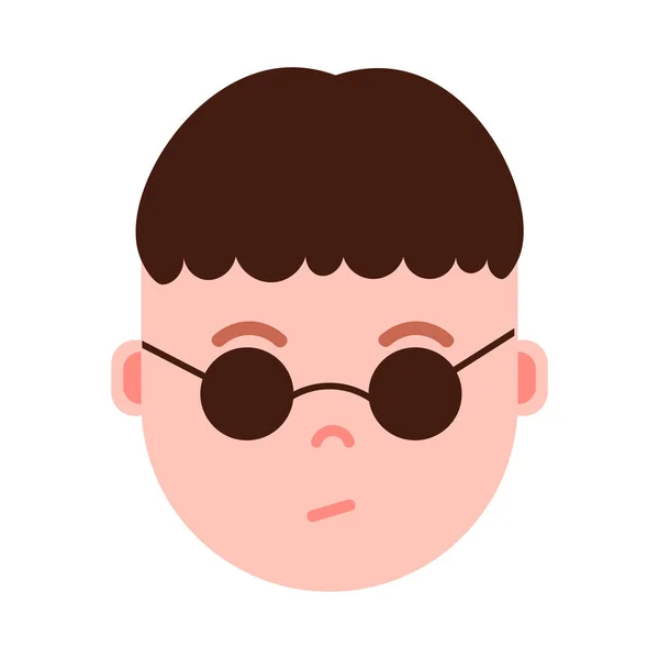 Jongen hoofd emoji personage pictogram met gezichts emoties, avatar karakter, man in glazen gezicht met verschillende mannelijke emoties concept. platte ontwerp. — Stockvector