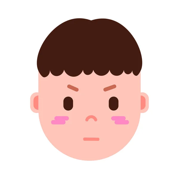 Niño cabeza emoji personaje icono con emociones faciales, carácter avatar, hombre avergonzar a la cara con diferentes concepto de emociones masculinas. diseño plano . — Vector de stock