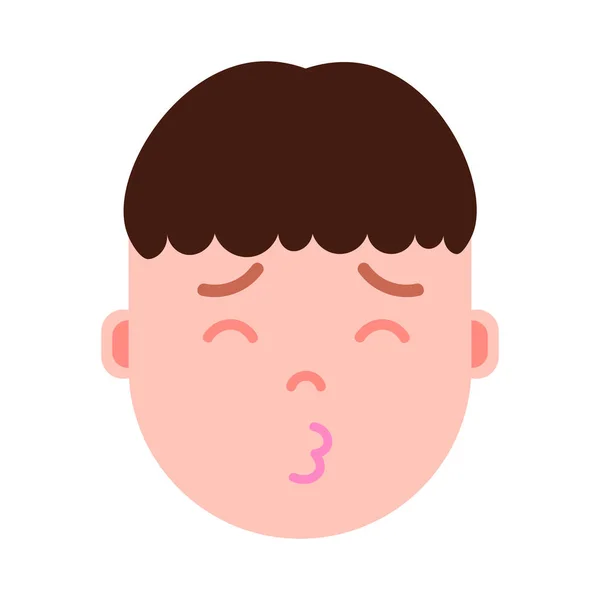 Menino cabeça emoji personagem ícone com emoções faciais, personagem avatar, homem dormir beijando rosto com diferentes emoções masculinas conceito. design plano . — Vetor de Stock