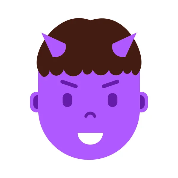 Junge Kopf Emoji Personage Ikone mit Gesichtsgefühlen, Avatarcharakter, Mann Teufel Gesicht mit unterschiedlichen männlichen Emotionen Konzept. flache Bauweise. — Stockvektor