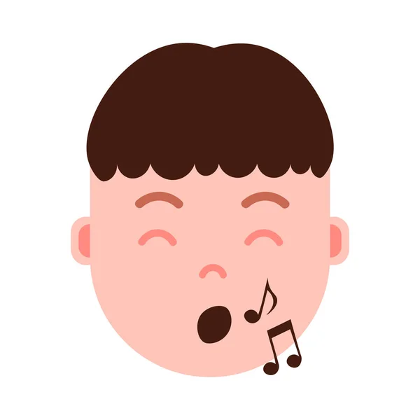 Boy head emoticon personaggio emoji con emozioni facciali, personaggio avatar, uomo spettacolo volto cantando con diverse emozioni maschili concetto. design piatto . — Vettoriale Stock