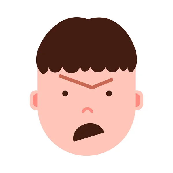 Menino cabeça emoji com emoções faciais, caráter avatar, cara raiva homem com conceito de emoções masculinas diferentes. design plano . — Vetor de Stock