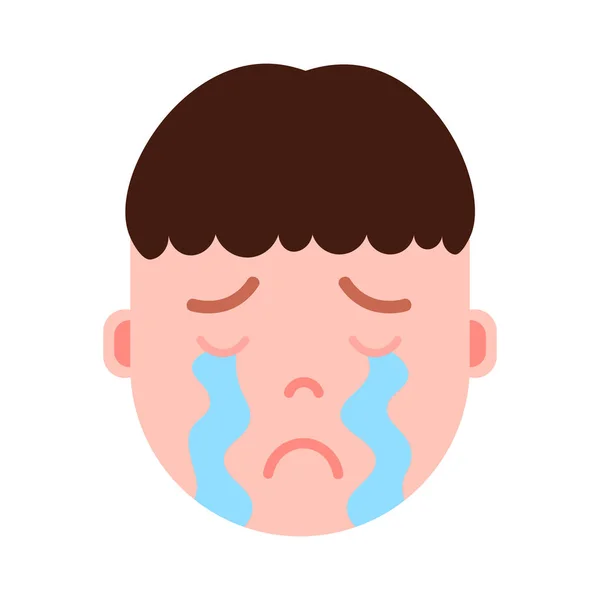 Boy head emoji personage icon with facial emotions, avatar character, man crying face with different male emotions concept. flat design. — Stock Vector