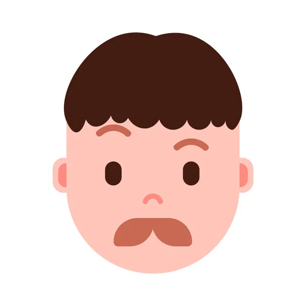 Garçon tête émoji icône de personnage avec des émotions faciales, personnage avatar, visage moustache homme avec différents concepts d'émotions masculines. design plat . — Image vectorielle