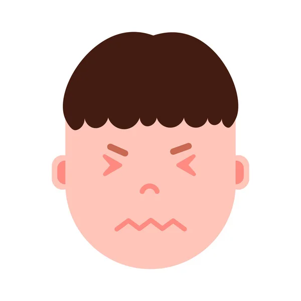 Menino cabeça emoji personagem ícone com emoções faciais, personagem avatar, cara nervosa do homem com conceito de emoções masculinas diferentes. design plano . — Vetor de Stock