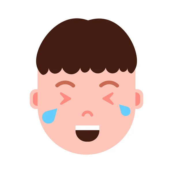 Boy head emoji personage icon with facial emotions, avatar character, man crying face with different male emotions concept. flat design. — Stock Vector