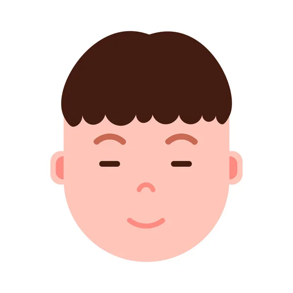 Jongen hoofd emoji personage pictogram met gezichts emoties, avatar karakter, man slaap lachend gezicht met verschillende mannelijke emoties concept. platte ontwerp. — Stockvector