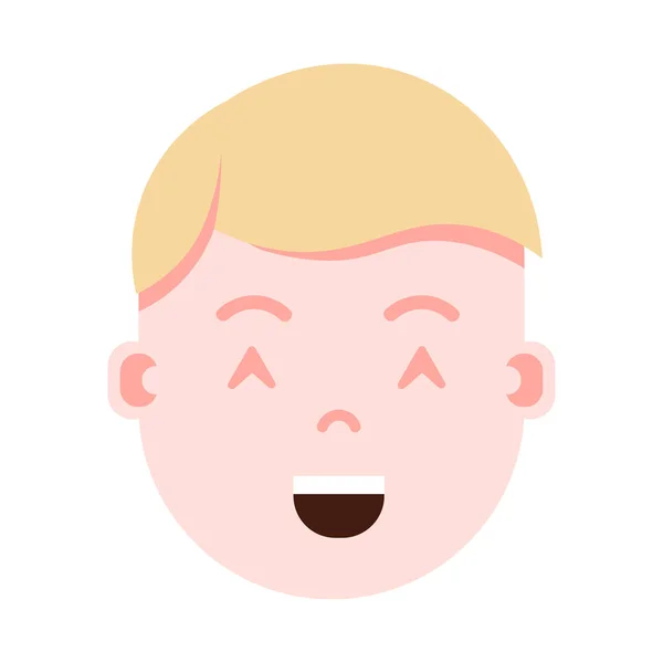 Niño cabeza emoji personaje icono con emociones faciales, carácter avatar, hombre cara satisfecha con concepto de emociones masculinas diferentes. diseño plano . — Archivo Imágenes Vectoriales