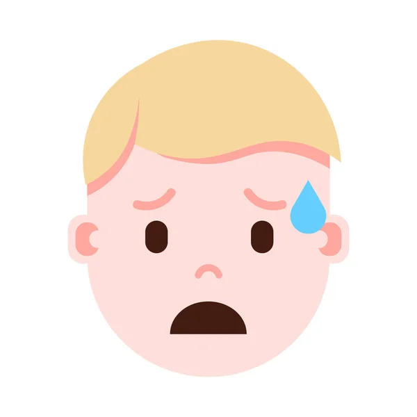 Menino cabeça emoji personagem ícone com emoções faciais, personagem avatar, cara chorando homem com conceito de emoções masculinas diferentes. design plano . —  Vetores de Stock