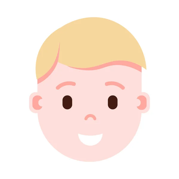 Boy head emoticon personaggio emoji con emozioni facciali, personaggio avatar, uomo faccia soddisfatta con diverse emozioni maschili concetto. design piatto . — Vettoriale Stock