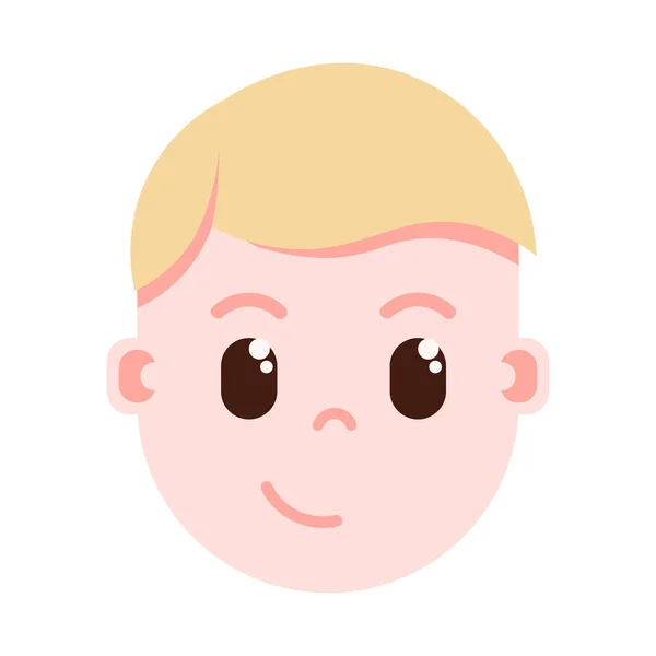 Çocuk baş emoji şahsiyet simgesiyle yüz duygular, avatar karakter, adam kurnaz yüzü farklı erkek duygular konsepti ile. düz tasarım. — Stok Vektör