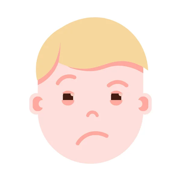 Émoji tête de garçon avec des émotions faciales, personnage avatar, visage attristé par l'homme avec différents concepts d'émotions. design plat . — Image vectorielle