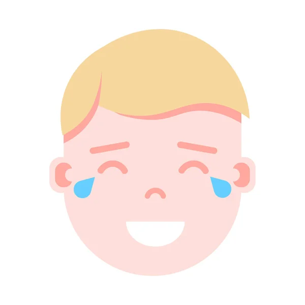 Menino cabeça emoji personagem ícone com emoções faciais, personagem avatar, cara choro feliz homem com conceito de emoções masculinas diferentes. design plano . — Vetor de Stock