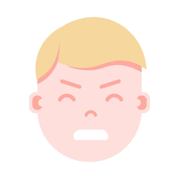 Menino cabeça emoji personagem ícone com emoções faciais, personagem avatar, cara nervosa do homem com conceito de emoções masculinas diferentes. design plano . — Vetor de Stock