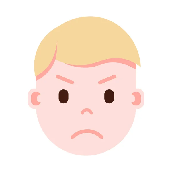 Garçon tête émoji icône de personnage avec des émotions faciales, personnage avatar, homme visage en colère avec différents concepts d'émotions masculines. design plat . — Image vectorielle