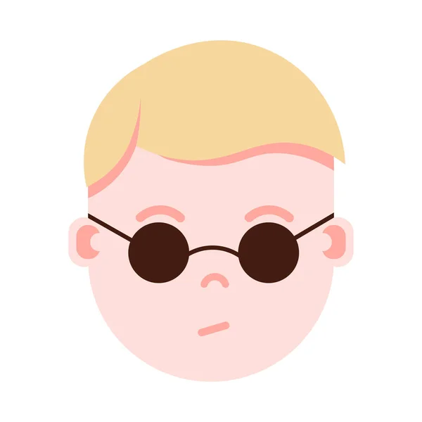 Junge Kopf Emoji Personage-Ikone mit Gesichtsgefühlen, Avatarfigur, Mann mit Brille Gesicht mit unterschiedlichen männlichen Emotionen Konzept. flache Bauweise. — Stockvektor