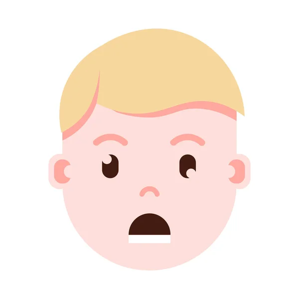 Émoji tête de garçon avec des émotions faciales, personnage avatar, visage attristé par l'homme avec différents concepts d'émotions masculines. design plat. illustration — Image vectorielle