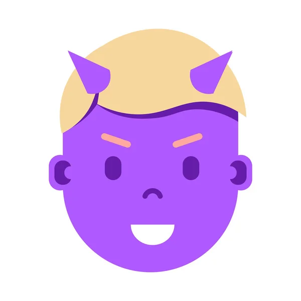 Junge Kopf Emoji Personage Ikone mit Gesichtsgefühlen, Avatarcharakter, Mann Teufel Gesicht mit unterschiedlichen männlichen Emotionen Konzept. flache Bauweise. — Stockvektor