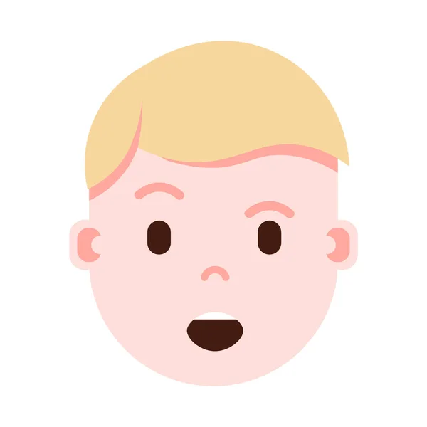 Garçon tête émoji icône de personnage avec des émotions faciales, personnage avatar, visage satisfait de l'homme avec différents concepts d'émotions masculines. design plat . — Image vectorielle
