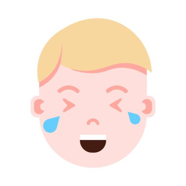 Çocuk baş emoji şahsiyet simgesiyle yüz duygular, avatar karakter, yüz farklı erkek duygular konsepti ile ağlayan adam. düz tasarım.