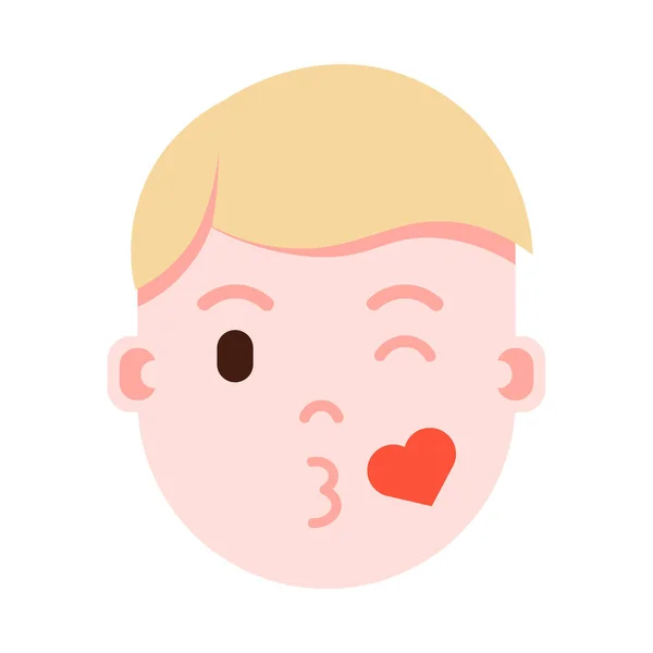Niño cabeza emoji personaje icono con emociones faciales, carácter avatar, hombre amor cara con diferentes emociones masculinas concepto. diseño plano . — Archivo Imágenes Vectoriales