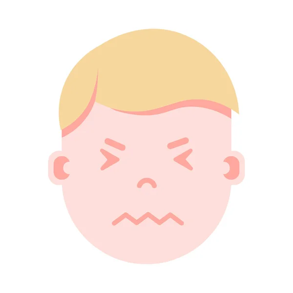 Garçon tête émoji icône de personnage avec des émotions faciales, personnage avatar, visage nerveux homme avec différents concepts d'émotions masculines. design plat . — Image vectorielle