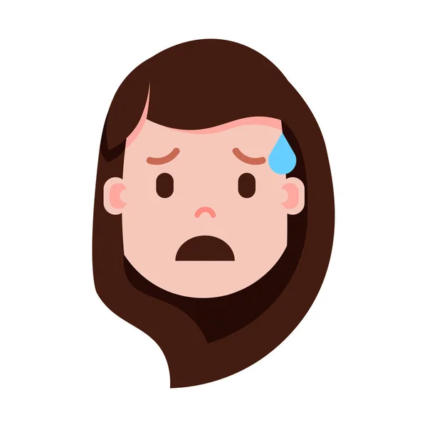 Menina cabeça emoji personagem ícone com emoções faciais, personagem avatar, mulher chorando rosto com diferentes emoções femininas conceito. design plano . — Vetor de Stock