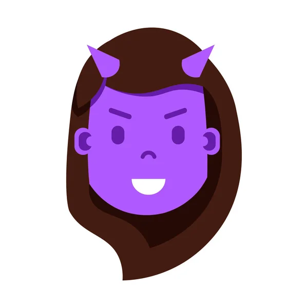 Κορίτσι κεφαλής emoji εικονίδιο προσωπικότητα με προσώπου συναισθήματα, avatar χαρακτήρων, γυναίκα διάβολος πρόσωπο με διαφορετικά γυναικεία συναισθήματα έννοια. επίπεδη σχεδίαση. — Διανυσματικό Αρχείο