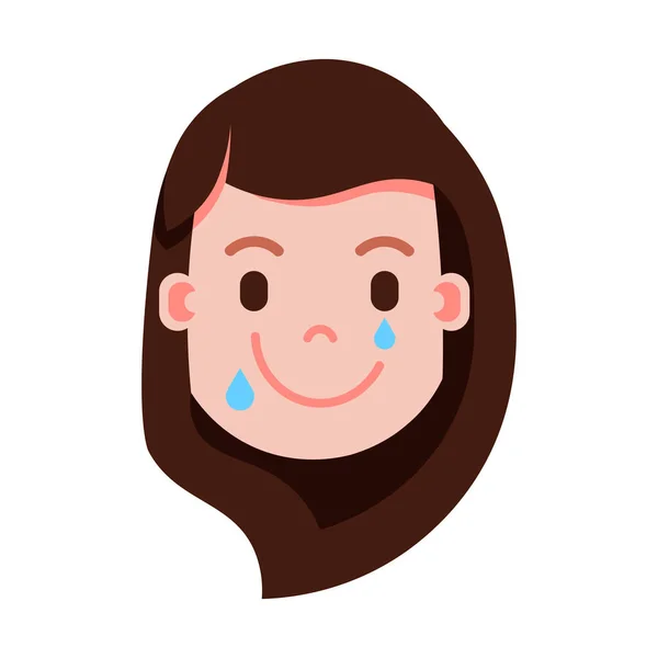 Kız baş emoji şahsiyet simgesiyle yüz duygular, avatar karakter, kadın mutlu ağlayan yüz farklı kadın duygular konsepti ile. düz tasarım. — Stok Vektör