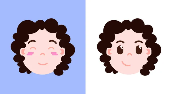 Nastavit ikonu osobnosti hlavy emoji dívka s obličeji emoce, avatar znaků, mrknutí a embrass tvář s konceptem různé ženské emoce. plochý design. — Stockový vektor