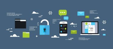 Güvenli elektronik para koruma kavramı gizlilik bilgisayar Internet bilgi güvenlik düz Banner Logo kalkan