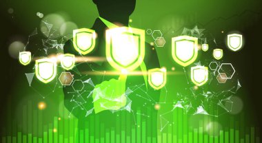 işadamı ile sanal çalışma masası grafik Gdpr veri Gizlilik arka planı kalkan. kişisel depolama genel veri koruma yönetmeliği kavramının ağ koruması